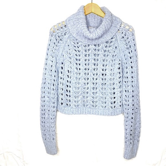 Free People SEASHELL POINTELLE TurtleNeck Cropped Sweater - L Large Pullover - Picture 2 of 9